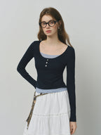 Elegant Contrast Long-Sleeve Tee