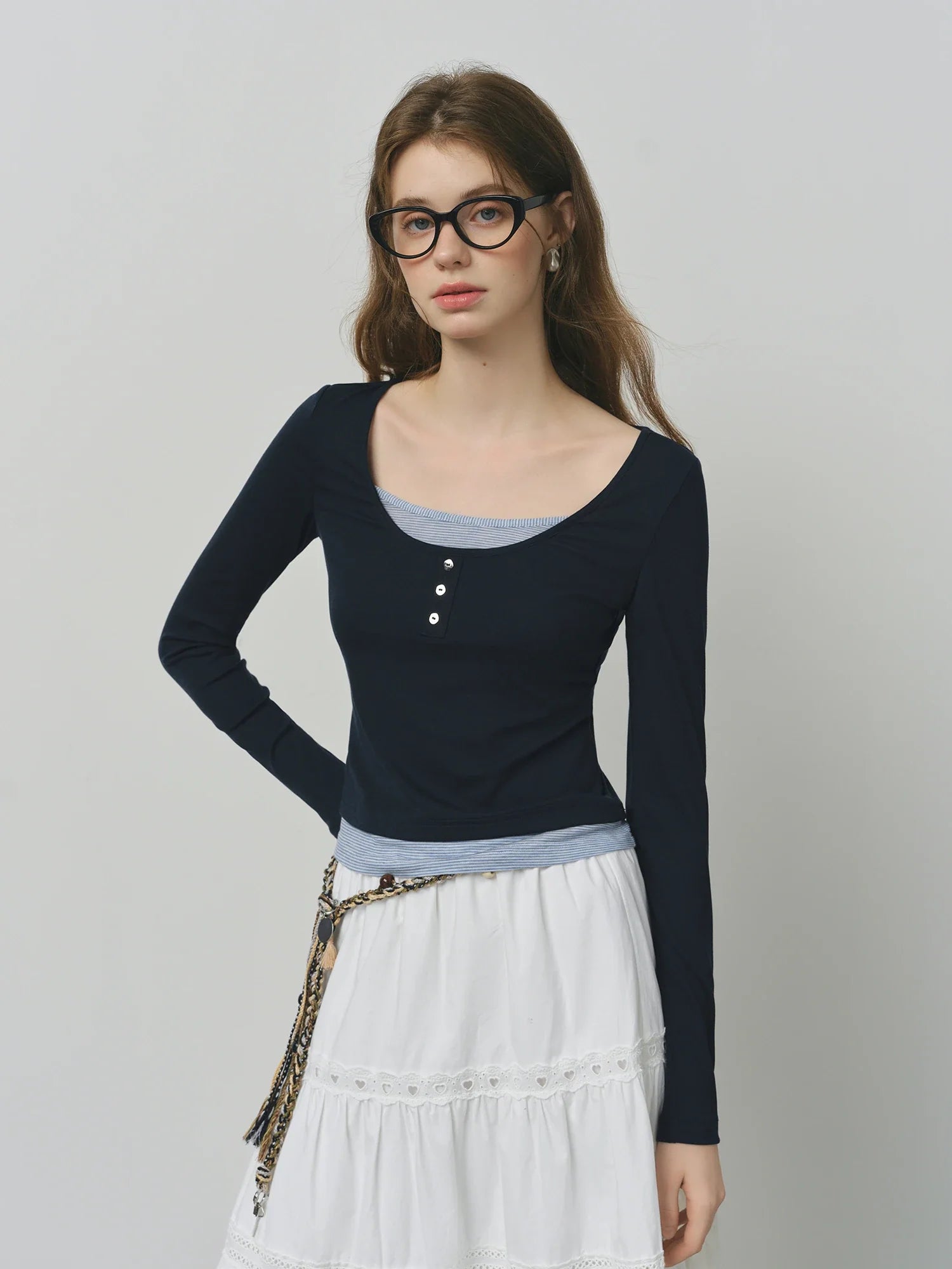 Elegant Contrast Long-Sleeve Tee