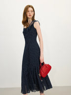 Navy Chiffon Ruffled Dress