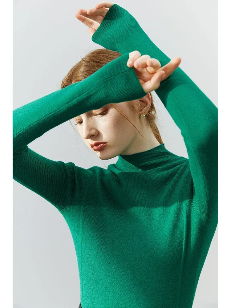 Velvet Turtleneck Slim Pullover