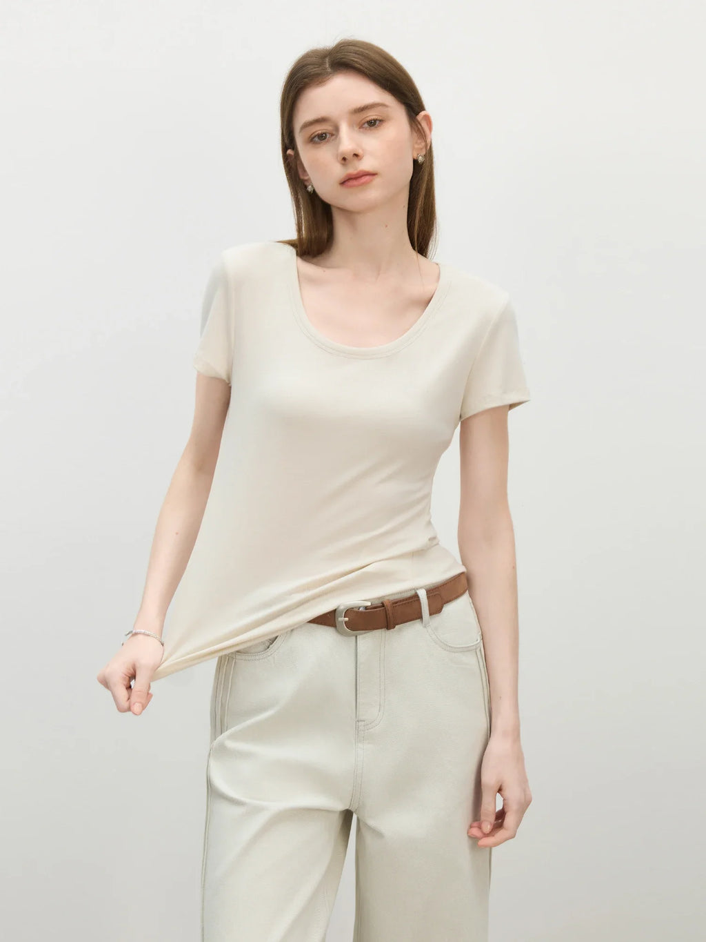 U-Neck Stretch Tee - Soft & Versatile Fit