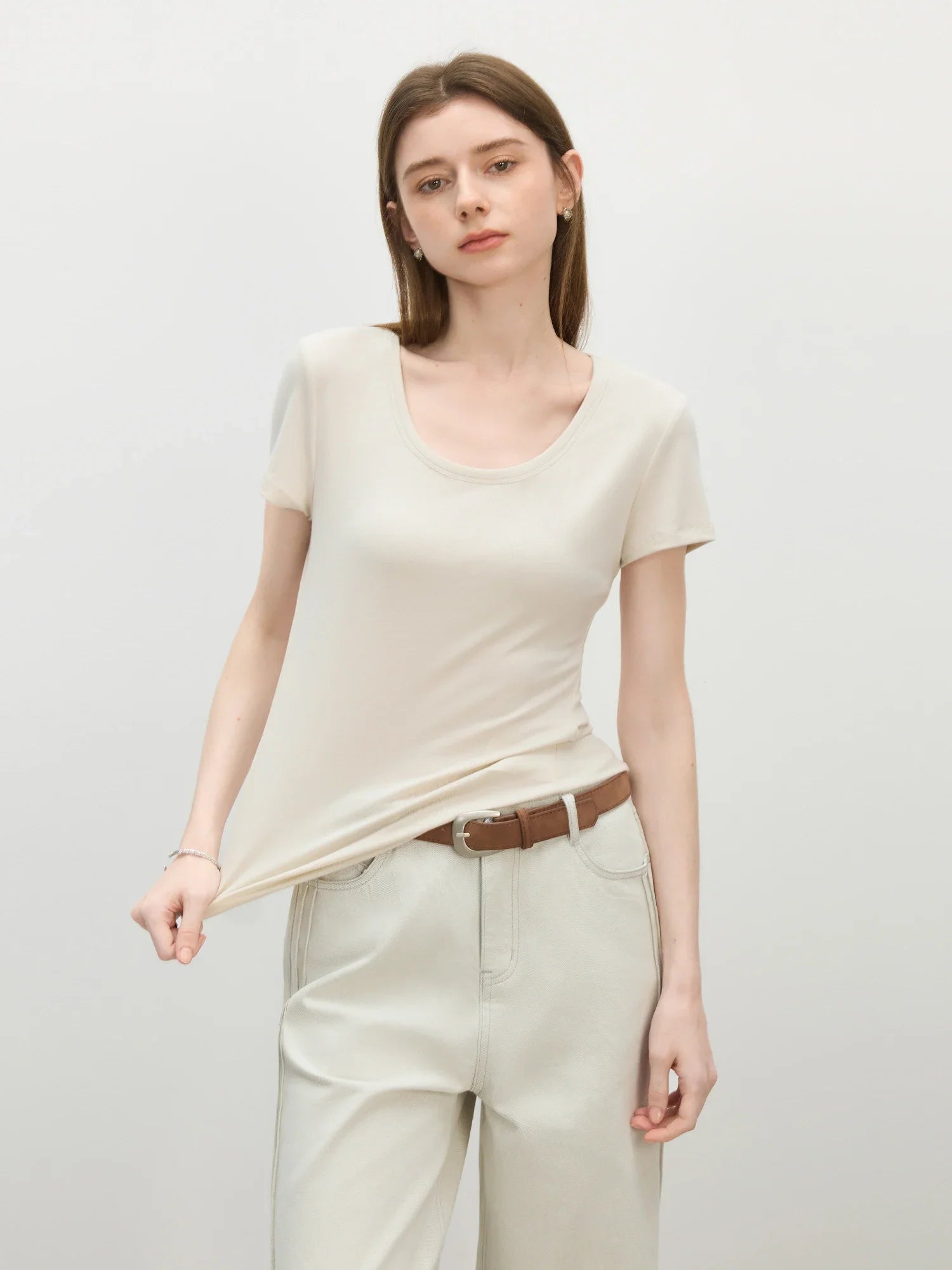 U-Neck Stretch Tee - Soft & Versatile Fit