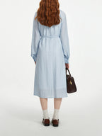 Elegant Blue Linen Midi Dress