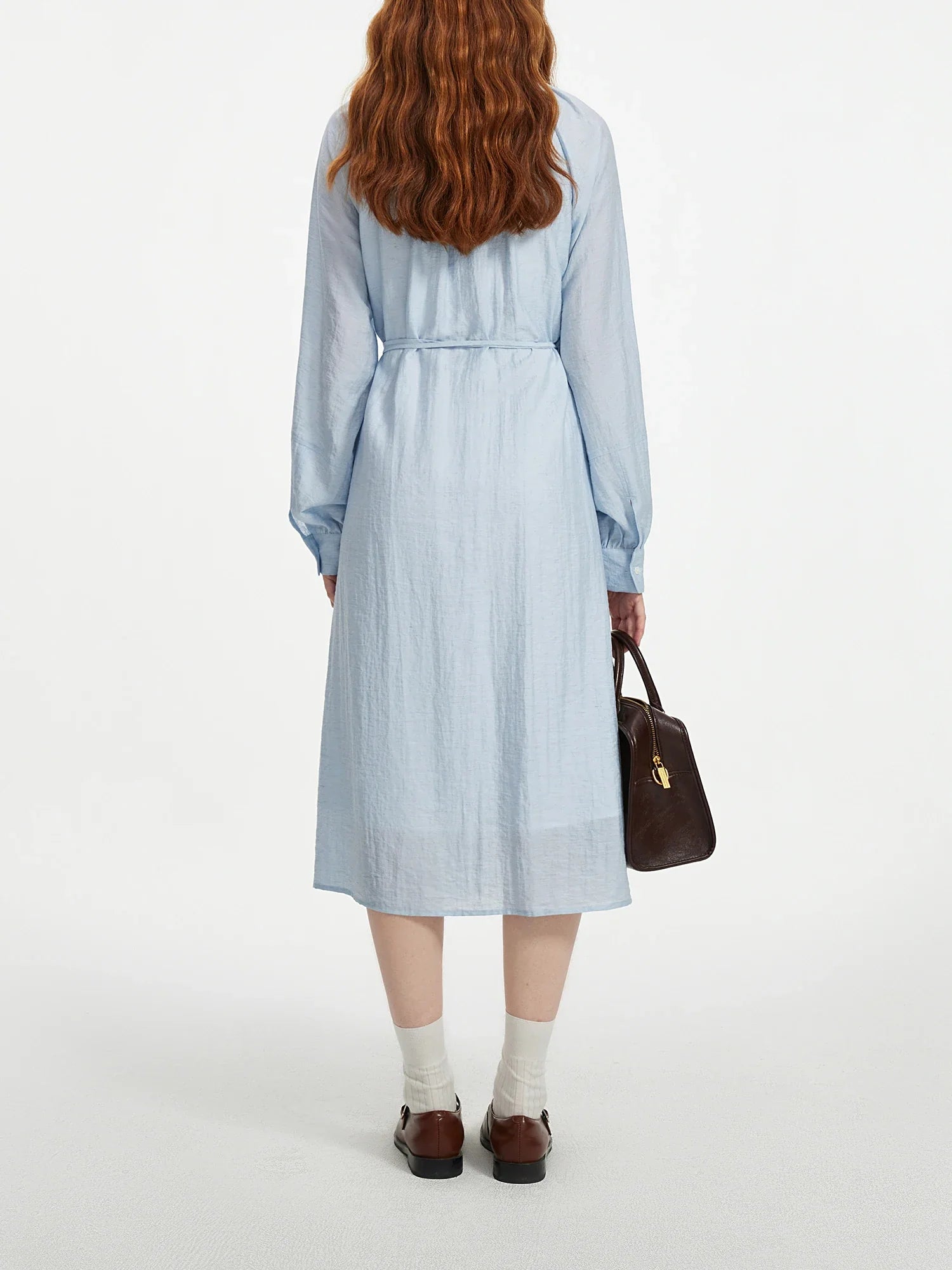 Elegant Blue Linen Midi Dress