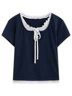 Navy Blue Lace-Up T-Shirt