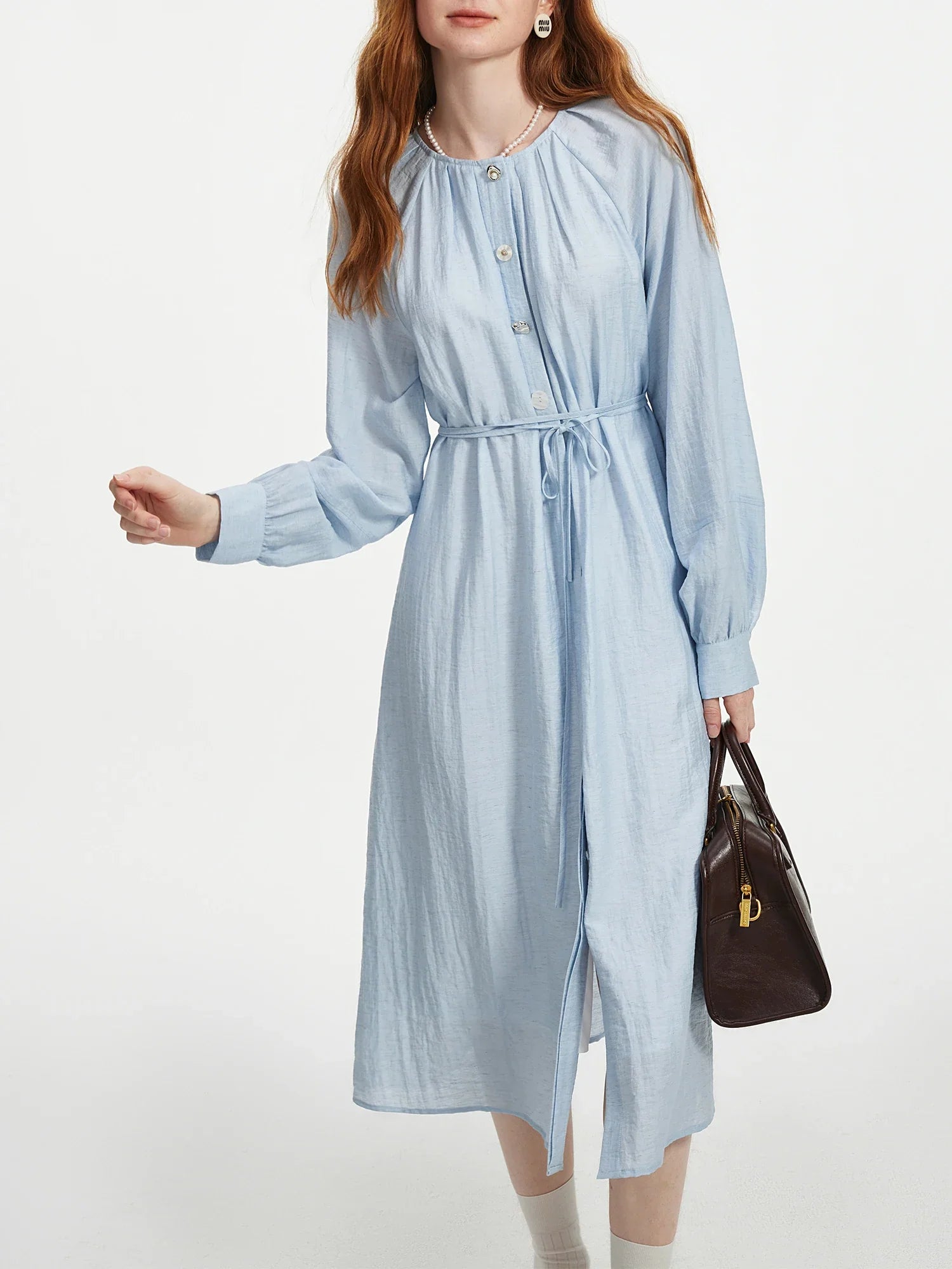 Elegant Blue Linen Midi Dress