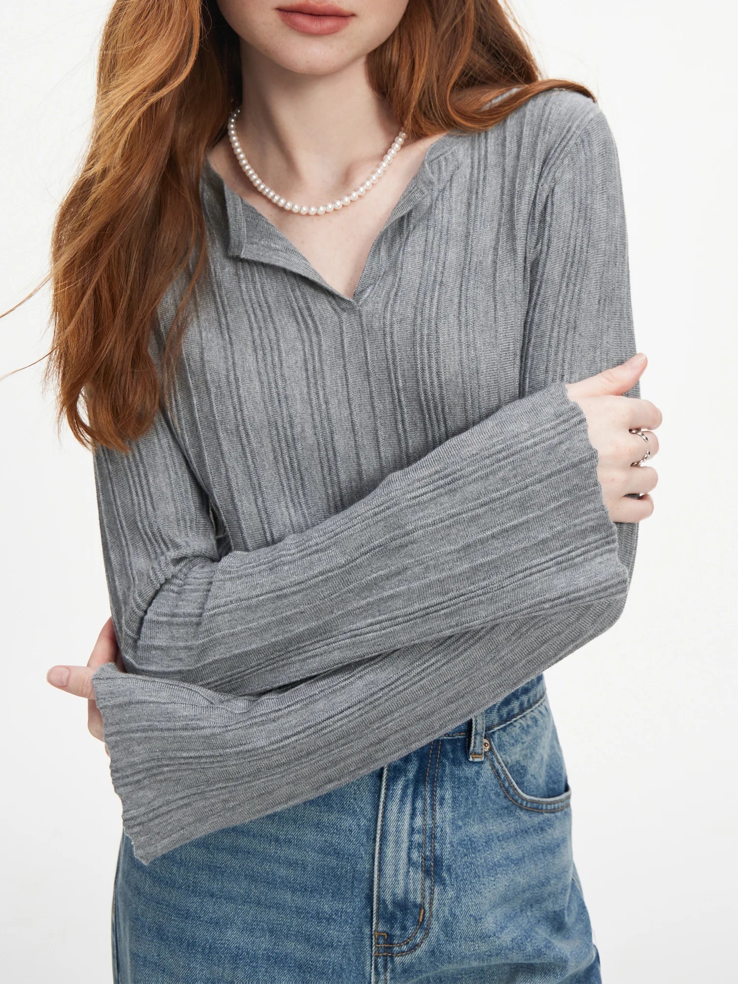 Elegant V-Neck Knit Pullover