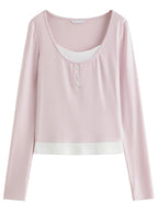 Elegant Contrast Long-Sleeve Tee