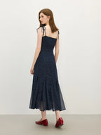 Navy Chiffon Ruffled Dress