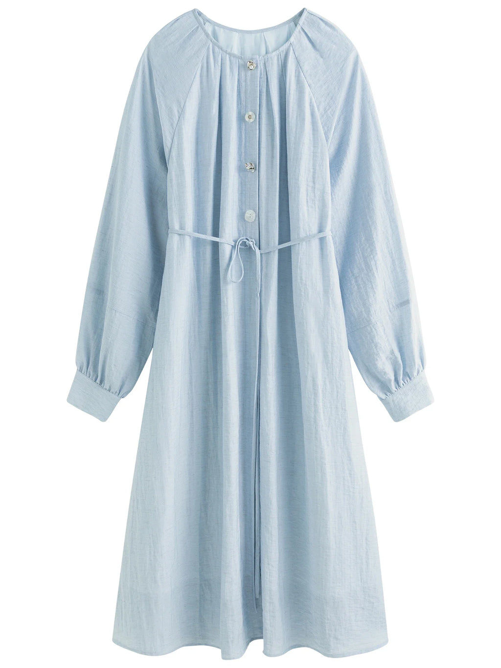 Elegant Blue Linen Midi Dress