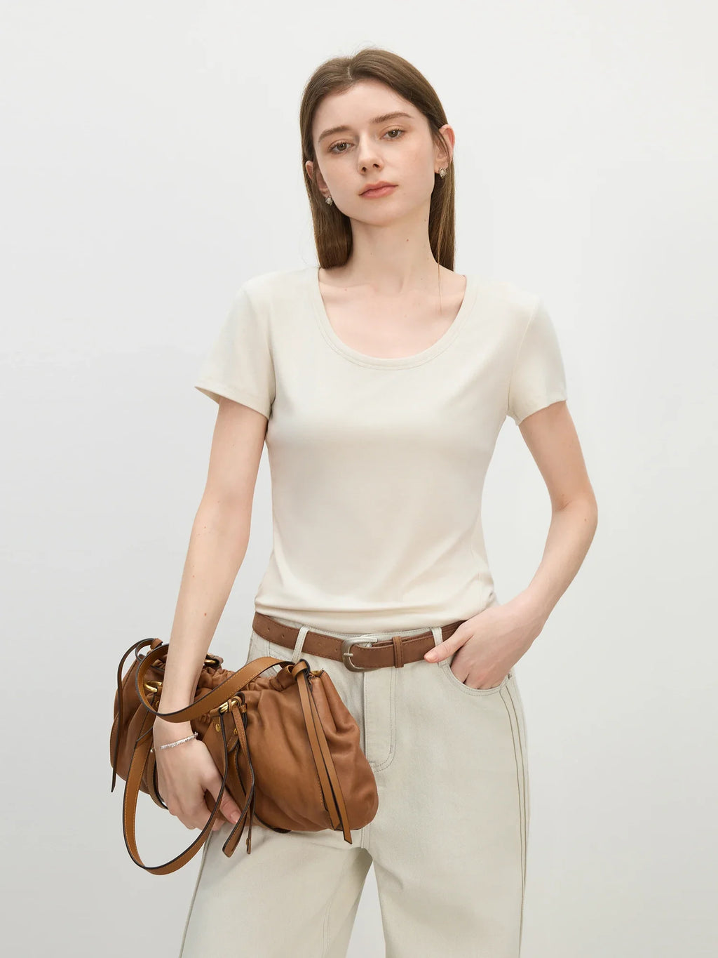 U-Neck Stretch Tee - Soft & Versatile Fit