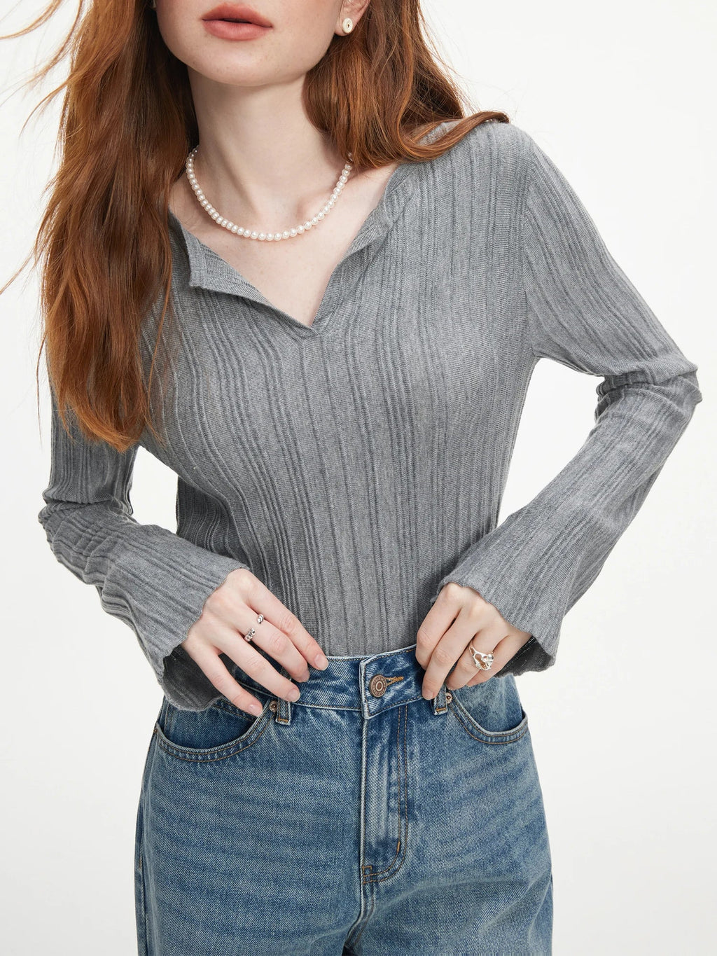 Elegant V-Neck Knit Pullover