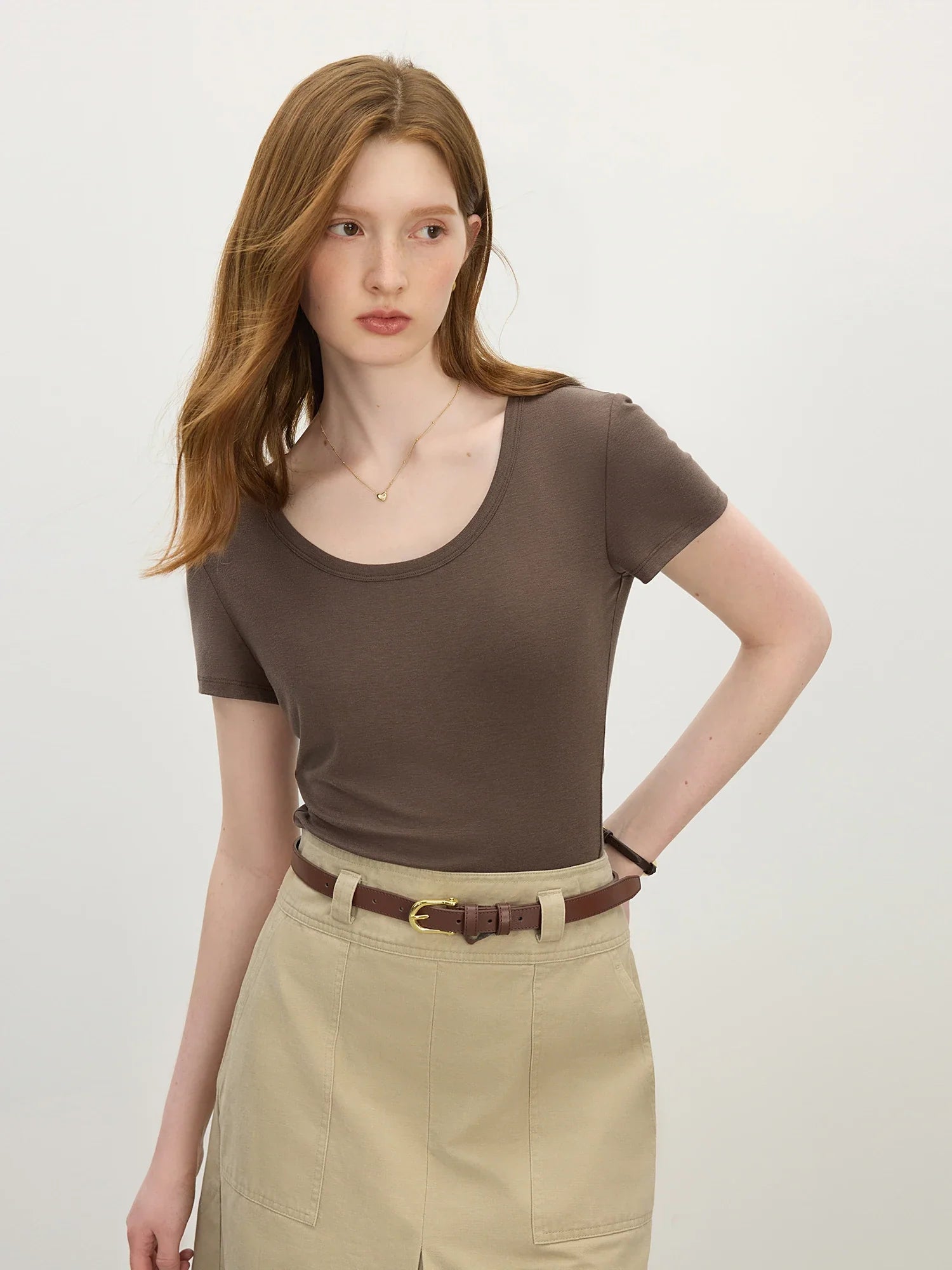 U-Neck Stretch Tee - Soft & Versatile Fit