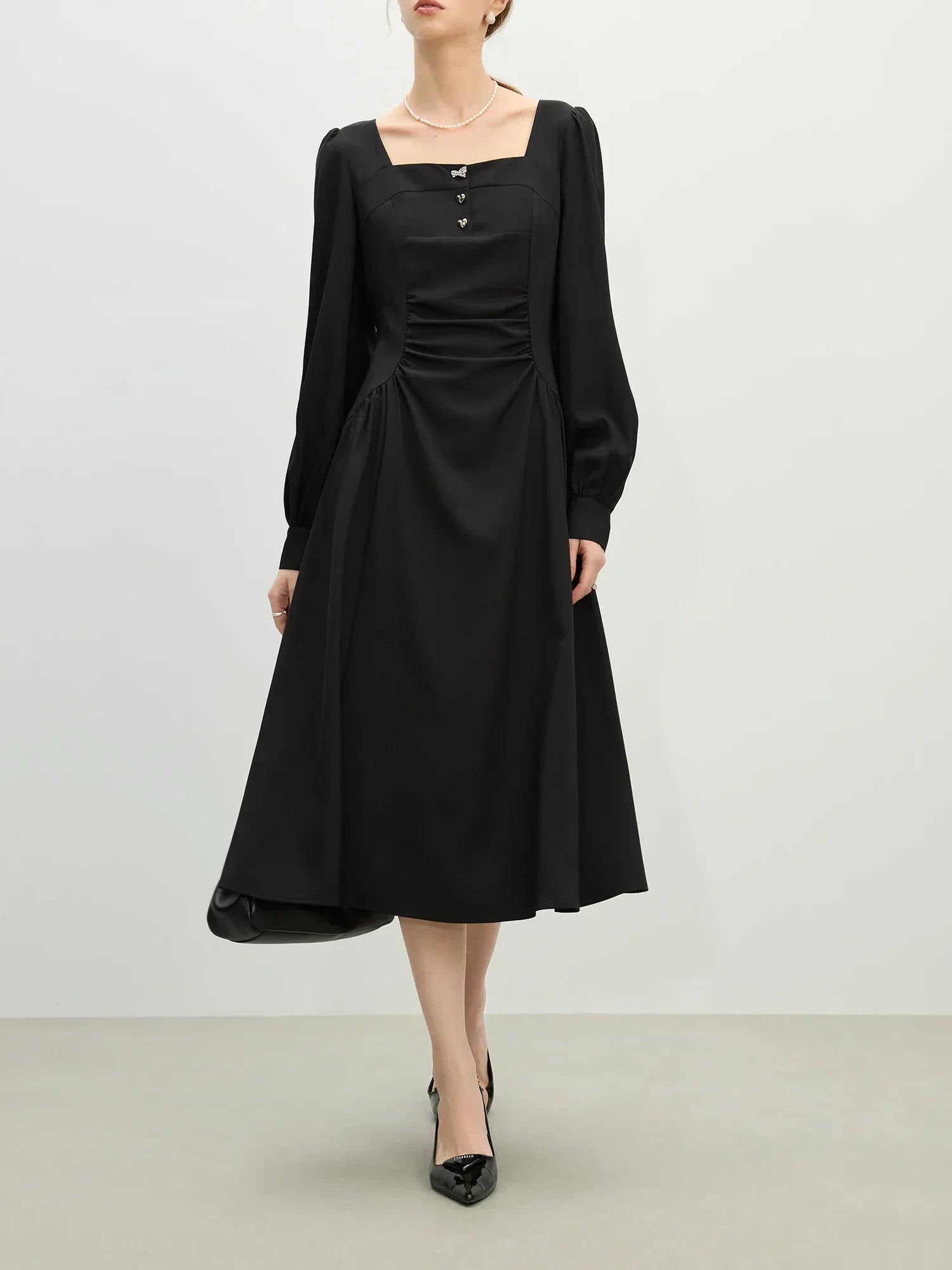 Elegant Square Neck Midi Dress