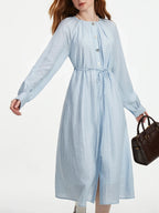 Elegant Blue Linen Midi Dress