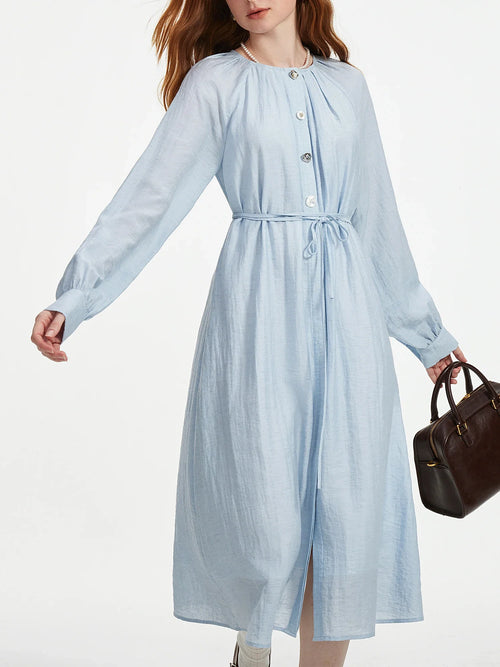 Elegant Blue Linen Midi Dress