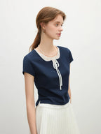 Navy Blue Lace-Up T-Shirt